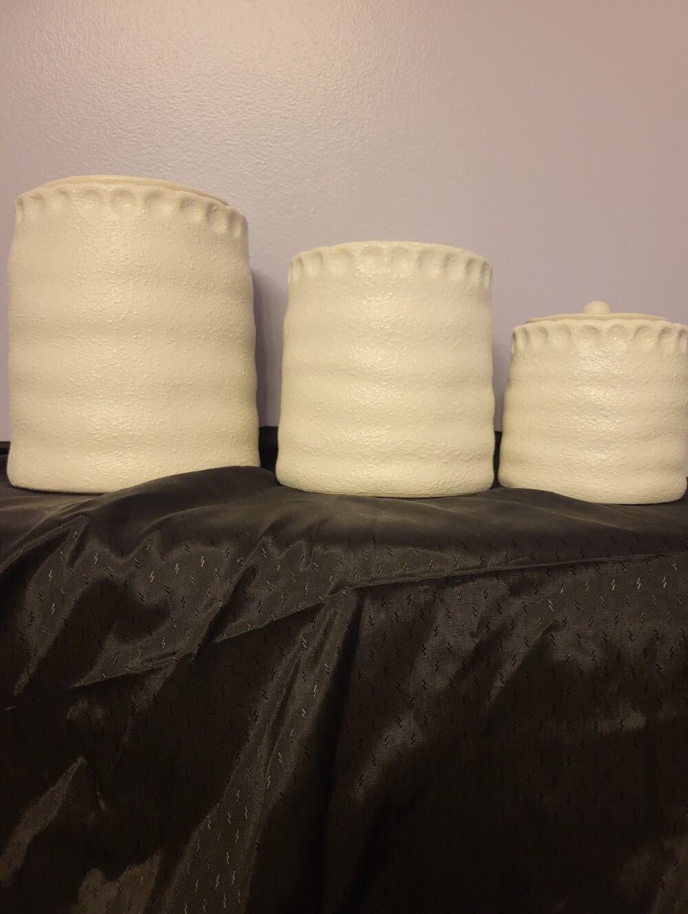 Set Of 3 White Stoneware Textured Canister Set - Home Accents